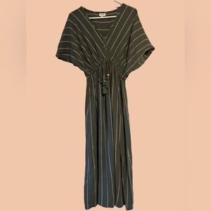 World Market Sage Green Maxi Striped Kaftan Dress